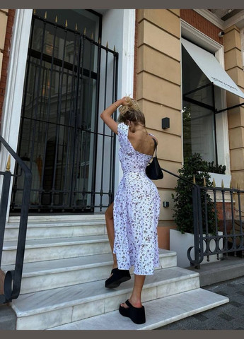 Білий повсякденний сукня жіноча з відкритими плечима Україна з квітковим принтом