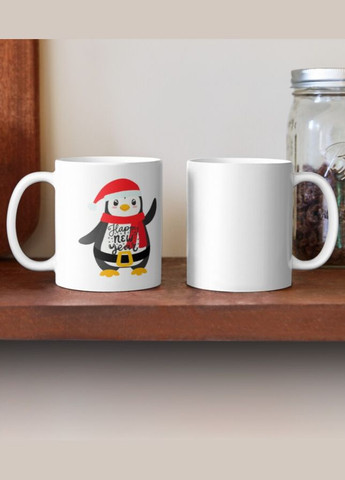 Чашка Керамическая Кружка с принтом Happy New Year Пингвин Белая 330 мл Orca (307501438)