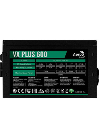 Блок живлення VX Plus Stealth 600W (ACPN-VS60NEY.12) Aerocool (366827802)