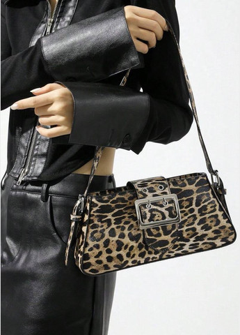 Женская сумка 10418 багет леопардовая бежевая No Brand (326487627)