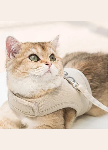 Шлея для котів і дрібних собак з повідцем, шлейка на липучках Бежевий S Duri (299915369)