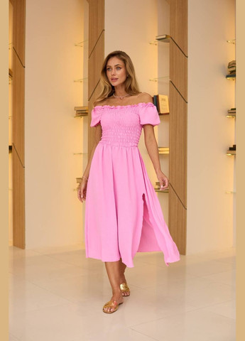 Розовое женское платье креп жатка No Brand