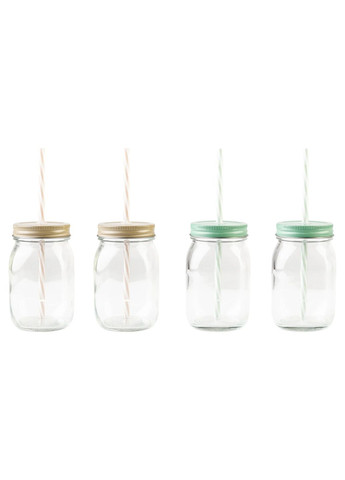 Набор стаканов банок с соломинками для напитков 4 шт комбинированный Ernesto (318701649)