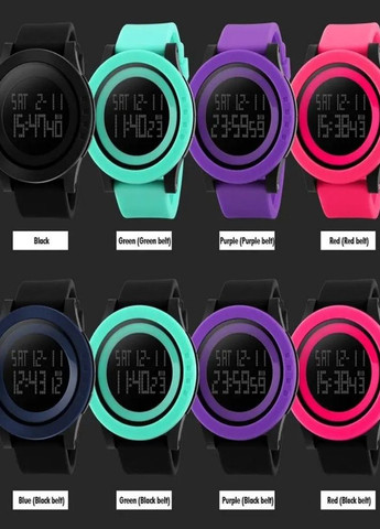 Цифровий годинник 1142BKPL Purple | Спортивний водонепроникний LED годинник унісекс із силіконовим ремінцем Skmei (358651073)