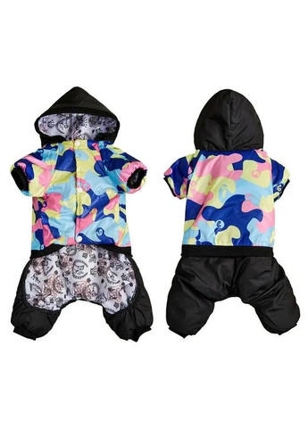 Зимовий пуховий комбінезон із принтом камуфляж чорно-синій-рожевий L розмір No Brand (302372653)