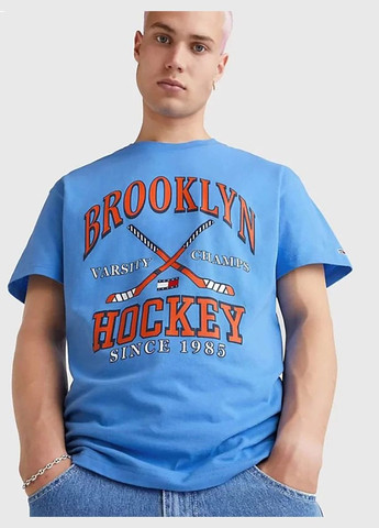 Голубая футболка hockey vintage Tommy Hilfiger