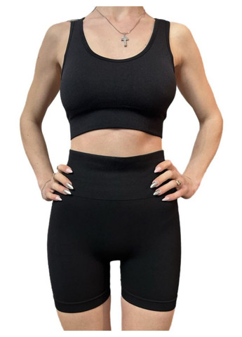 Комплект для фітнесу (спортивний костюм) топ та шорти з відкритою спинкою 19017 S чорний Fashion (336547499)