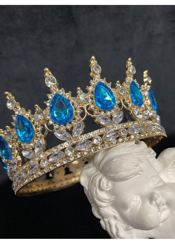 Корона с бирюзовыми камнями Swarovski Золото 12.5х5.5 см. Свадебная корона с камнями No Brand (369162699)