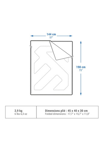 Двомесный Спальный Мешок для Кемпинга 190 x 144 см ARPENAZ 10 Синий Quechua (335052920)