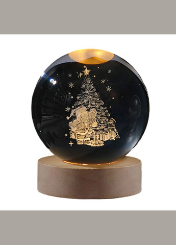 Кришталевий нічник 3D «Санта з ялинкою» на дерев’яній підставці з підсвіткою USB No Brand (346440118)
