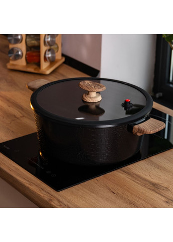 Алюмінієва каструля 7,7 л з керамічним покриттям антипригарним чорна для приготування здорової їжі каструля для кухні ProDobro (364189835)