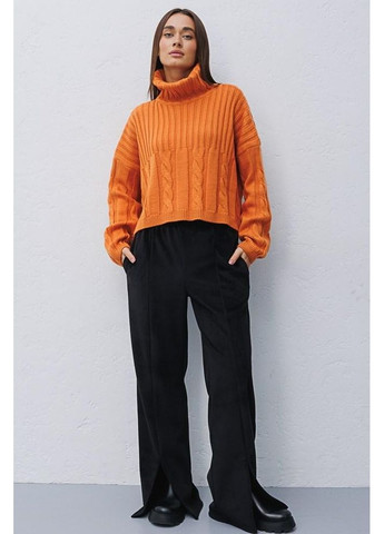 Оранжевый зимний свитер женский короткий косичка горло спущенный рукав 44/46 No Brand