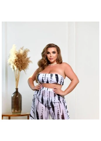 Белый демисезонный раздельный черный купальник plus size с пляжными штанами No Brand
