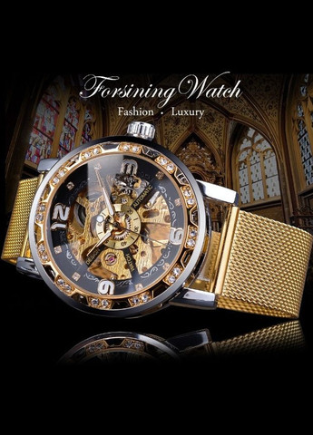 Жіночий наручний годинник механічний скелетон з відкритим механізмом і камінчиками Forsining (336551762)