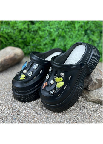 Крокси жіночі з джибітсами на платформі Е-0010302-2 Чорні Sanlin (293948424)