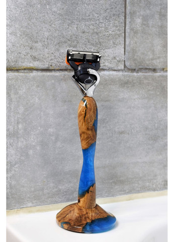 Набір подарунковий Станок для гоління Синій перламутр Коробка зі смолою EpoxyWood Ukraine Округла (360898034)