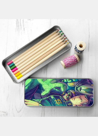 Пенал шкільний для хлопчика та дівчинки металевий Неймовірні пригоди ДжоДжо #010 7*18 см Silver No Brand (309160813)