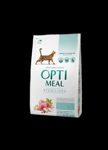 Сухий корм для стерилізованих кішок і кастрованих котів Індичка і овес 4 кг ОПТИМИЛ Optimeal (278308892)