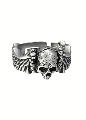 Вінтажна готична каблучка з черепом і крилами, антикварне срібне покриття, панк-рок, регульований розмір Fashion Jewelry (317242079)