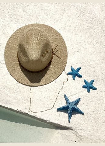 Летняя плетеная шляпа с золотым декором и цепочкой TENERIFE белая No Brand (342100118)