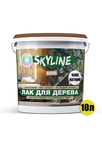 Лак для дерева акриловый Wood полуматовый 10 л SkyLine (289463397)