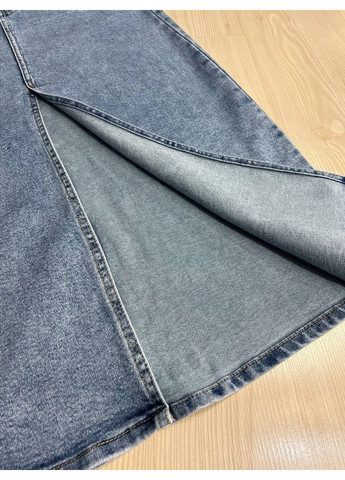 Спідниця жіноча джинсова 505 довга великі розміри з розрізом стрейч блакитна Moss (328057021)