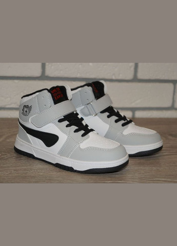 Светло-серые повседневные, кэжуал осенние хайтопы демисезонные детские / ботинки демисезонные детские серые с белым BBT