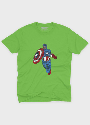 Салатовая демисезонная футболка для мальчика с принтом супергероя - капитан америка (ts001-1-kiw-006-022-001-b) Modno