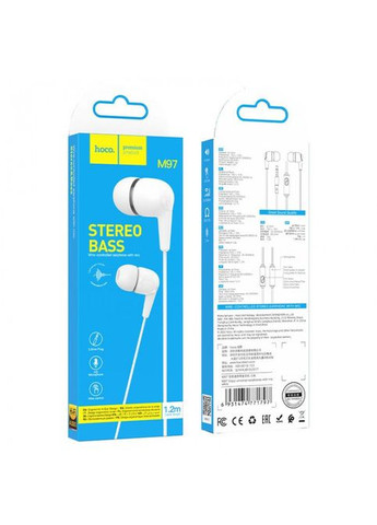 Дротові навушники вакуумні 3.5mm M97 Enjoy з мікрофоном 1.2m Білі Hoco (297443130)
