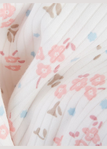 Білий демісезонний комплект для малюків смужковий в рожеві квіточки (боді з довгим рукавом та штани) KRAKO