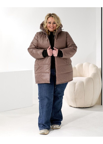 Темно-бежеве зимнє Жіноче утеплене пальто з капюшоном, оверсайз No Brand
