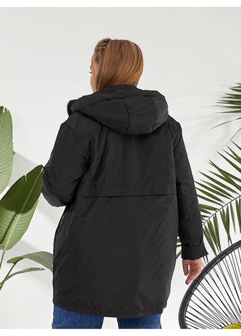 Черная демисезонная демисезонная женская куртка удлиненного кроя с капюшоном. MonCher