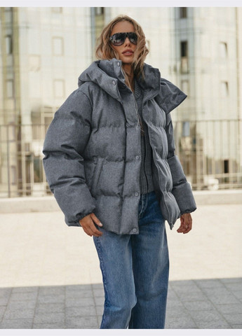 Сіра зимня пуфер сірого кольору зі знімним капюшоном Dressa