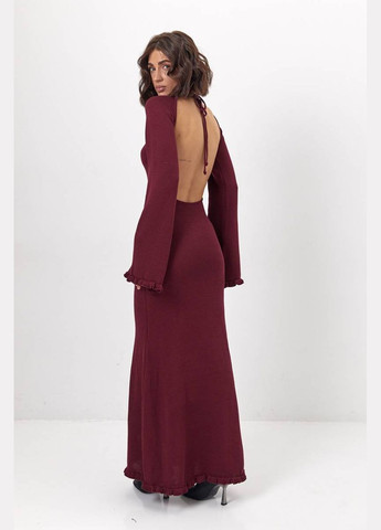 Бордовое повседневный вязаное платье макси с вырезом на спине Lurex однотонное
