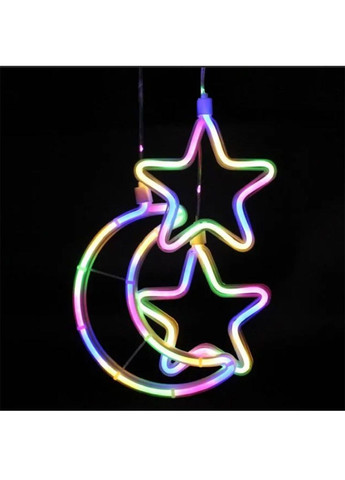 Світлодіодна гірлянда штора місяць і зірки 9 шт на вікно з живленням від мережі з'єднанням гірлянд 3 м (478681-Prob) Мультиколор Unbranded (308289988)