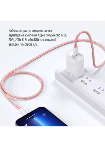 Кабель Type-C - Lightning, рожевий, 27W PD (1м) плетений для швидкої зарядки iPhone / iPad Colorway (392283162)