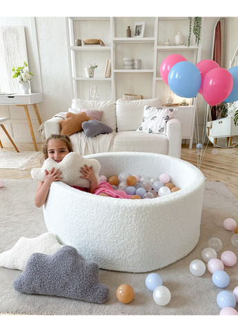 Дитячий сухий басейн з хутра Тедді білий 100х40 см з 300 кульками JoyfulKids (369965045)