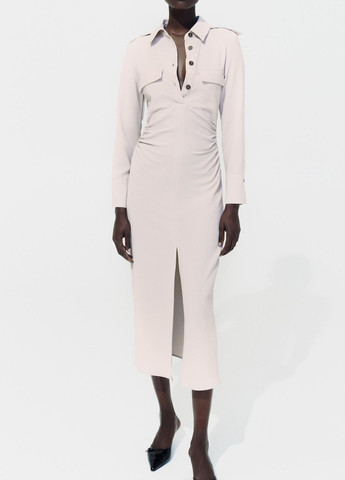 Светло-бежевое деловое платье Zara однотонное