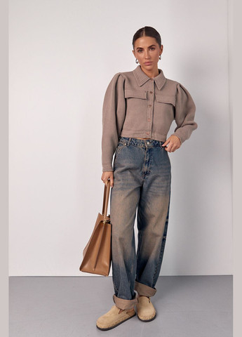 Короткий в'язаний жакет на кнопках з рукавами ліхтариками Lurex (302652008)