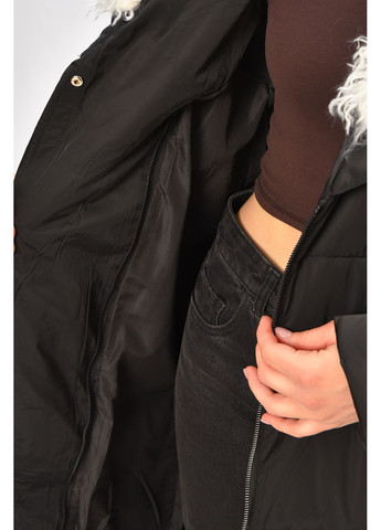 Чорна зимня куртка жіноча подовжена зимова чорного кольору Let's Shop