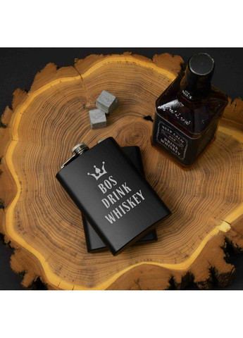 Фляга "Bos drink whiskey", англійська, Дерев'яна подарункова коробка з гравіюванням, 210 мл BeriDari (364963485)