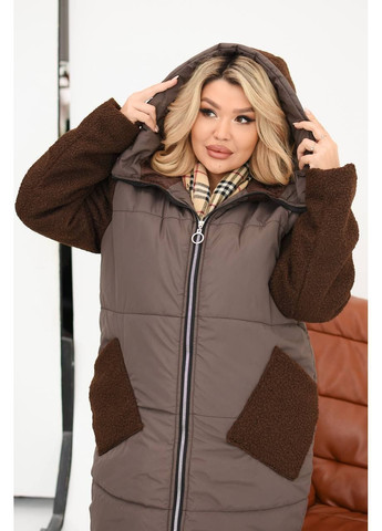 Темно-коричневое зимнее Пальто зимнее стильное,плащевка Эмми,150 силикон,+барашка,с карманами и капюшоном на молнии Україна