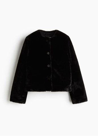 Черная демисезонная женская укороченная куртка из эко-меха н&м (58554) xs черная H&M