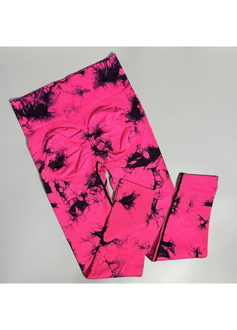 Кислотно-розовые женские спортивные леггинсы (лосины) тай-дай для фитнеса и йоги No Brand