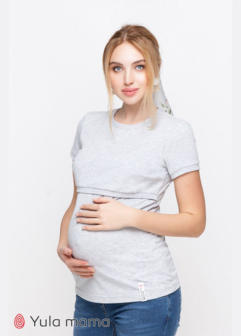 Сіра всесезон базова футболка для вагітних та годуючих мам margo m юла мама сірий з коротким рукавом Юла мама