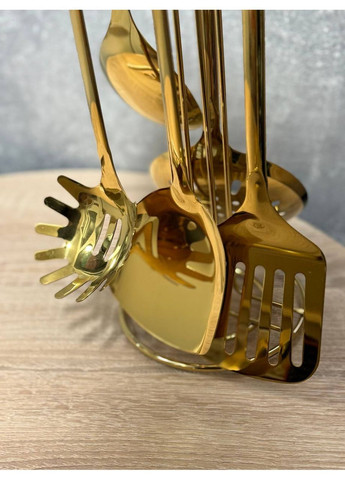 Набор кухонных принадлежностей HP-20-7 из нержавеющей стали на подставке 7 предметов Белый с золотым Yiwu (370674695)