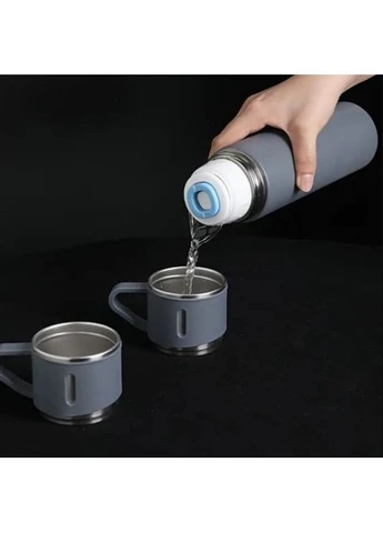 Подарунковий набір Vacuum Flask SET вакуумний термос із неіржавкої сталі 3 чашки Сірий MDR No Brand (385865590)