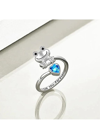 Серебристое кольцо «Лягушка» с зеленым сердцем фианитом и надписью «Люблю тебя навсегда», регулируемое AurumLux173 Fashion Jewelry (289717571)