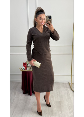 Женский костюм двойка: юбка меди с разрезом + кофта MonCher (370147702)