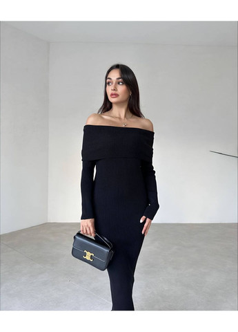 Чорна повсякденний сукня жіноча з відкритими плечима Гермес однотонна